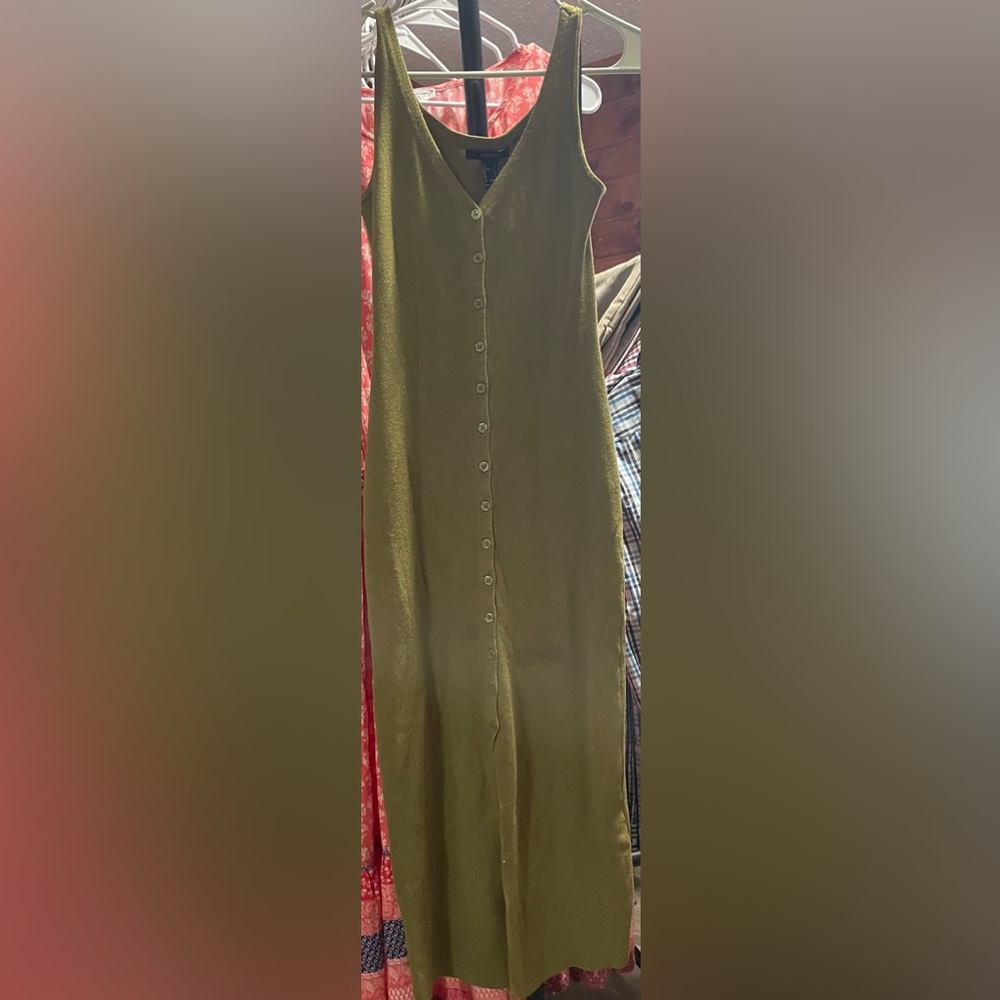 Must Have Forever 21 simple knit olive green button up dress with bottom slit